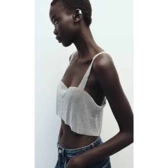 Zara Rhinestone Crop Top in Silver - Picture 2 of 5